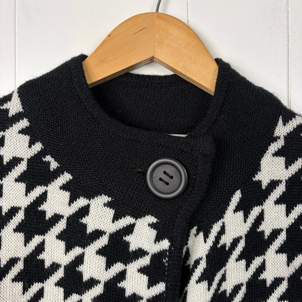 Vintage 90s Black White Houndstooth Knit Cardigan Sweater Cardigan Size Medium - Picture 5 of 11
